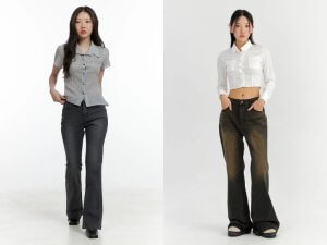 Quần jean ống rộng phối áo sơ mi nữ