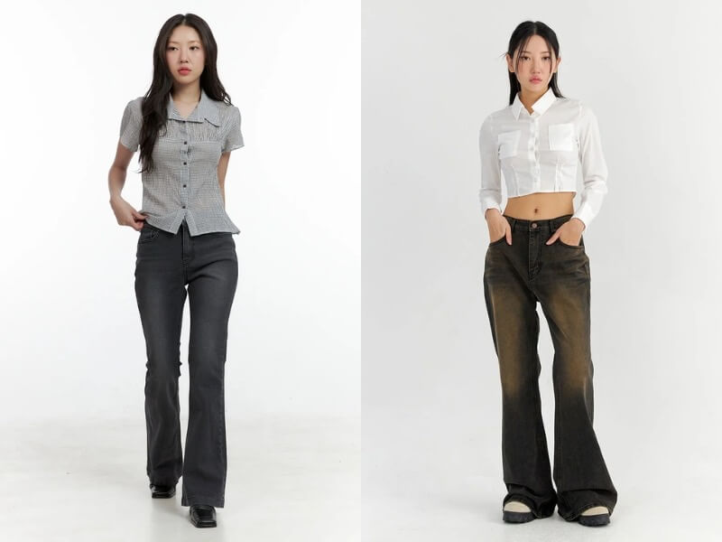 quần jean phối cùng áo sơ mi