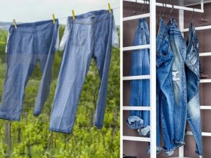 Phơi quần jean trong bóng râm